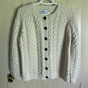 Fabulous Handmade Irish Fisherman Intricate Cable Knit Sweater Ivory Sz Small